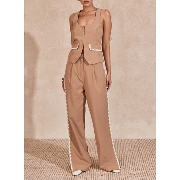 Mon Renn Other - Mon Renn Lisle SET Vest Top Size S Wide Leg Pants XS Beige Tan Boho